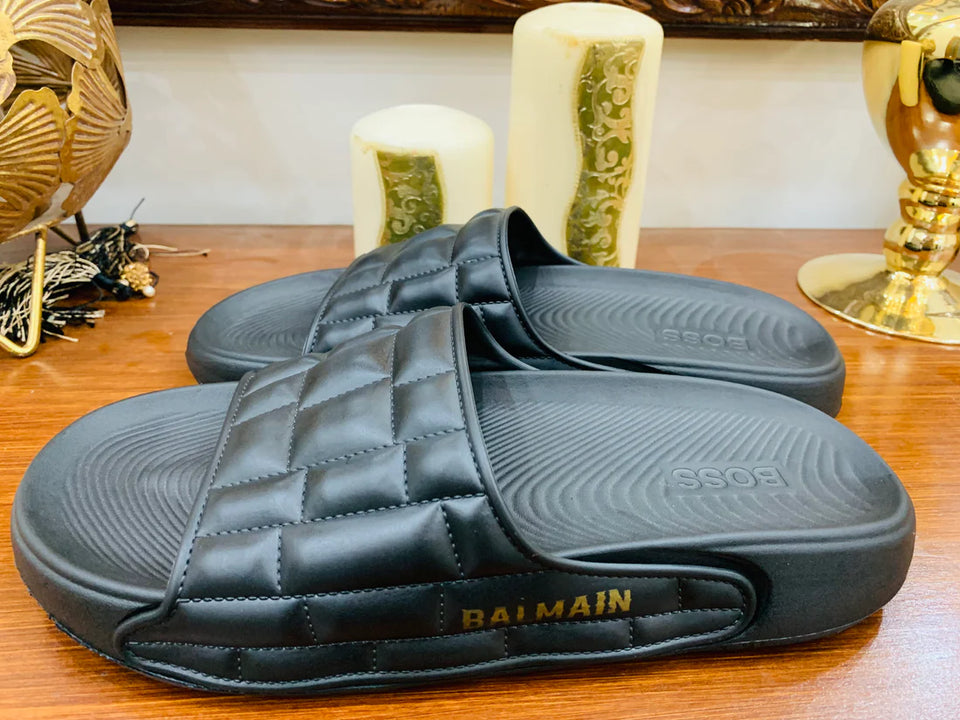 Balmain Men’s Thick Bottom Comfortable Cool slippers Black Brown Grey Color - Grey, 7