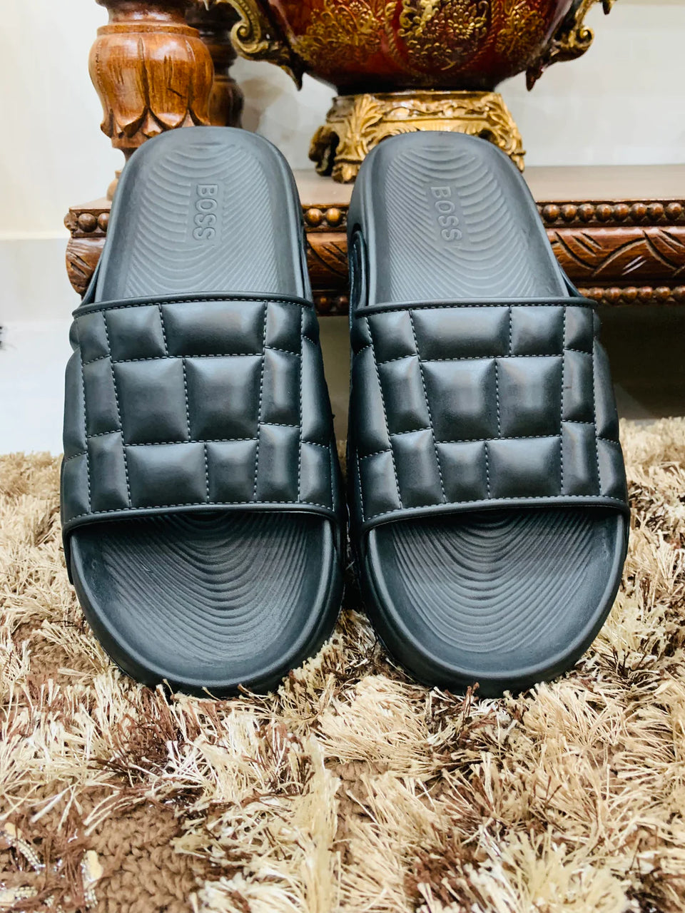 Balmain Men’s Thick Bottom Comfortable Cool slippers Black Brown Grey Color - Grey, 7